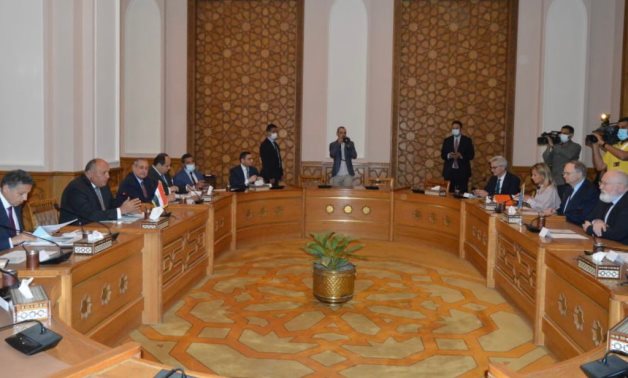Meeting of Minister of Foreign Affairs Sameh Shokry and Executive Vice-president of the European Union Commission for the Green Deal Frans Timmermans in Cairo, Egypt on April 10, 2022. Press Photo