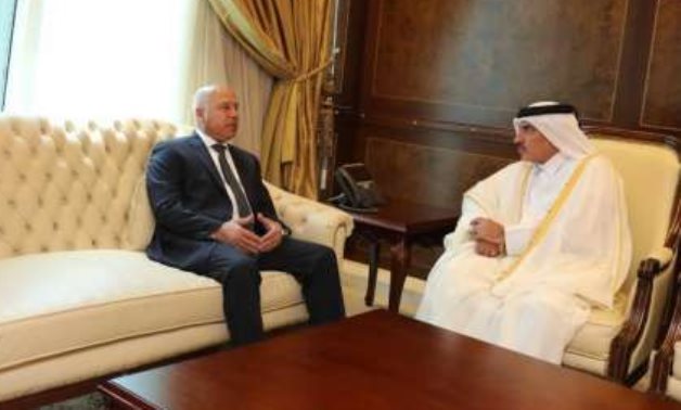 Minister of Transport Kamel al-Wazir and Jassim Bin Saif al-Sulaiti in Doha on April 17, 2022. Press Photo