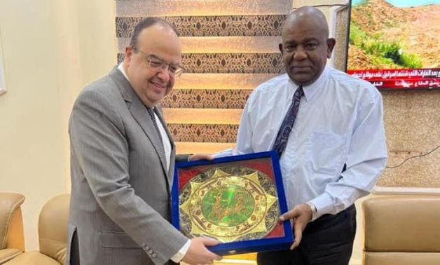 Egyptian Ambassador to Sudan Hossam Eissa and Member of the Sudan Transitional Sovereign Council Abou al-Qassem Bartam on April 21, 2022. Press Photo 