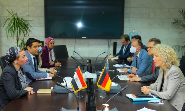 Meeting between Egyptian Minister of Environment Yasmine Fouad, German Special Envoy to International Climate Action Jennifer Morgan, and officials from both sides- press photo