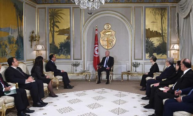 Tunisian President Kais Saied receives Egyptian Prime Minister Moustafa Mabouli, and Egyptian accompanying delegation inTunisia- press photo