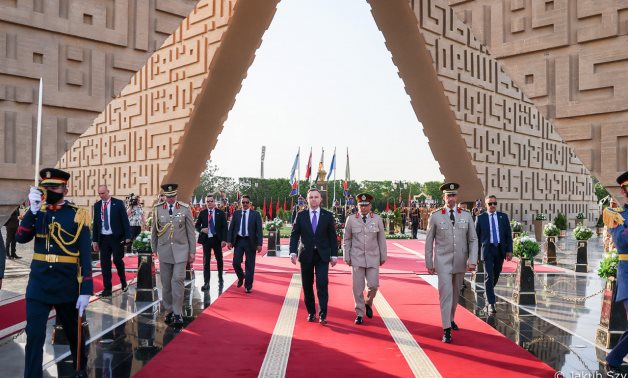 Polish President Andrzej Duda, First Lady Agata Kornhauser-Duda wife arrived in Egypt Sunday, starting their visit by laying a wreath at the Tomb of the Unknown Soldier in Cairo- photo by the Polish Presidency.