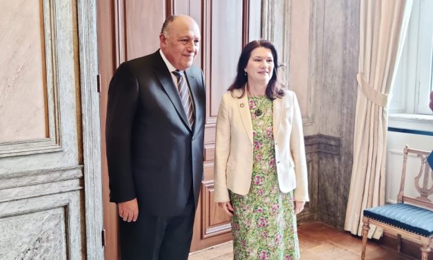 Minister of Foreign Affairs Sameh Shokry and his Swedish counterpart Ann Linde in Stockholm. May 31, 2022. Press Photo