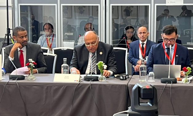 Minister of Foreign Affairs Sameh Shokry at the Sixth Ministerial Meeting on Climate Work held in the Swedish capital, Stockholm, on May 31, 2022. Press Photo