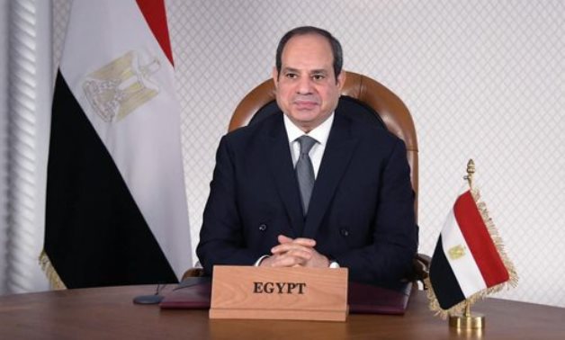 President Abdel Fatah al-Sisi virtually delivering a speech at the opening of the 3rd edition of Aswan Forum for Sustainable Peace and Development on June 21, 2022. Press Photo 