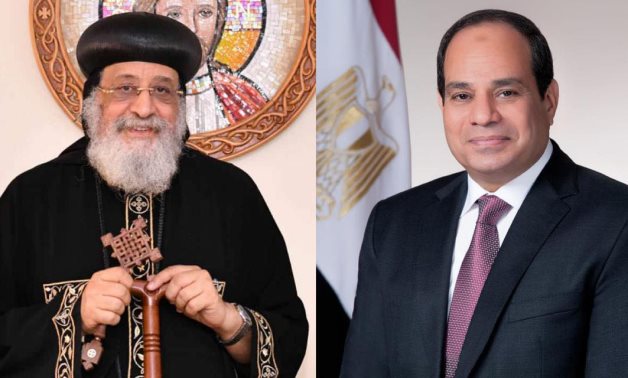 FILE- Sisi congratulates Copts at Christmas mass in Cairo's Abbasiya cathedral in 2016