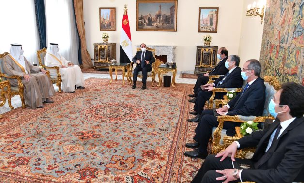 Meeting of President Abdel Fatah al-Sisi and UAE Minister of Industry and Advanced Technology Sultan al-Gaber in Cairo, Egypt on July 6, 2022. Press Photo