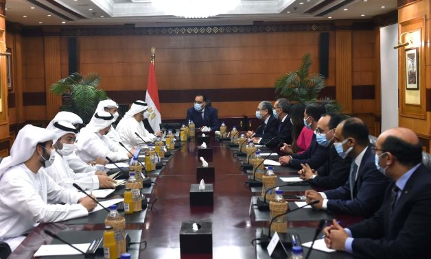 Meeting of Prime Minister Mostafa Madbouli and UAE Minister of Industry and Advanced Technology Sultan al-Gaber in Cairo, Egypt on July 6, 2022. Press Photo