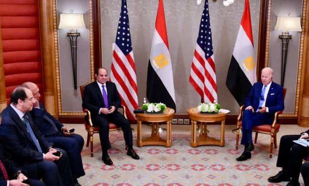 President Abdel Fattah El Sisi and Joe Biden meet on the sideline of Jeddah regional summit with the United States on Saturday- Press photo