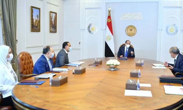 Meeting of President Abdel Fatah al-Sisi, Prime Minister Mostafa Madbouli, and a number of ministers on July 26, 2022. Press Photo 