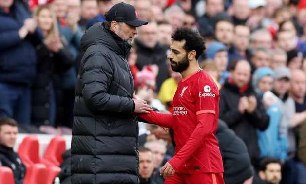 Liverpool's Mohamed Salah with manager Juergen Klopp after he was substituted REUTERS/Phil Noble