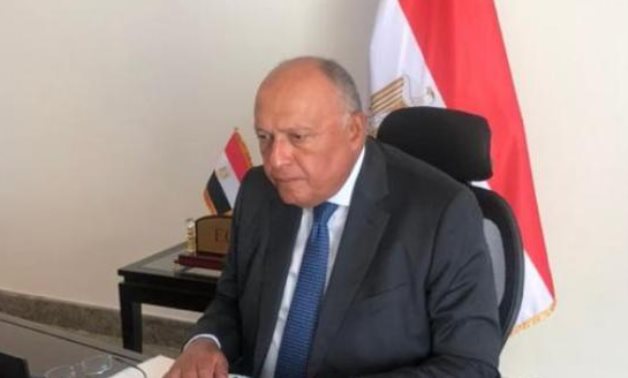 File- Egyptian Foreign Minister Sameh Shoukry participated via video conference in the coordinating ministerial meeting of the Forum on China-Africa Cooperation (FOCAC)- press phto