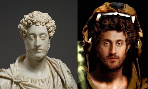 Commodus statue [L] and an imaginary photo of him [R] - social media