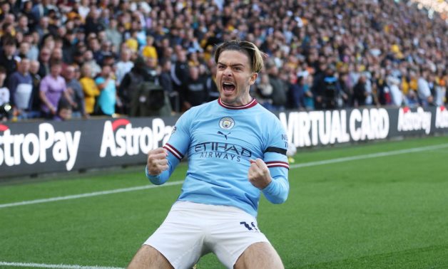 Jack Grealish celebrates scoring their first goal Action Images via Reuters/Carl Recine