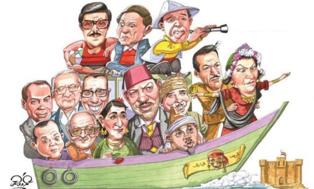 ​A satirical presentation of a number of Egyptian comedians in the poster of the Alexandria Film Festival for Mediterranean Countries 38th edition, designed by caricaturist Amr Fahmy