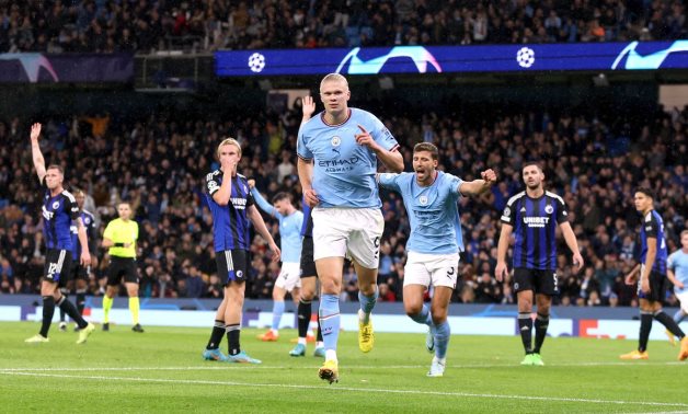 Manchester City's Erling Braut Haaland celebrates scoring their second goal Action Images via Reuters/Lee Smith