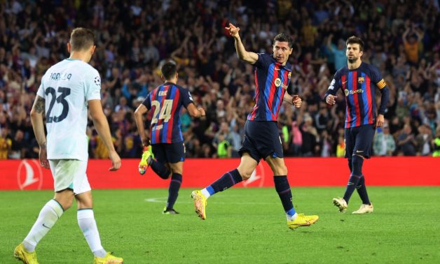 Barcelona's Robert Lewandowski celebrates scoring their second goal REUTERS/Nacho Doce