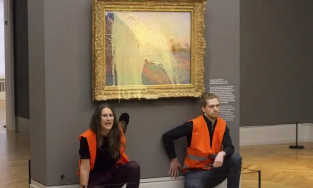 Protesters targeted Monet's "Les Meules" at the Museum Barberini in Potsdam, bordering Berlin - social media