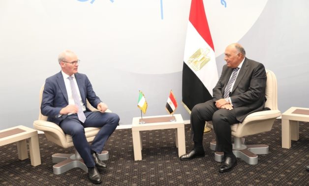Meeting of Minister of Foreign Affairs Sameh Shokry and his Irish counterpart Simon Coveney at COP 27 in Sharm El Sheikh on November 9, 2022. Press Photo