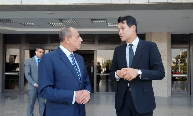 Side of the meeting of South Korean Ambassador in Cairo Hong Jin-wook, and Egyptian Civil Aviation Minister Mohamed Abbas Helmy 