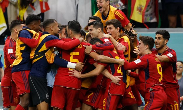 Spain players celebrate after Alvaro Morata scores their first goal REUTERS/Albert