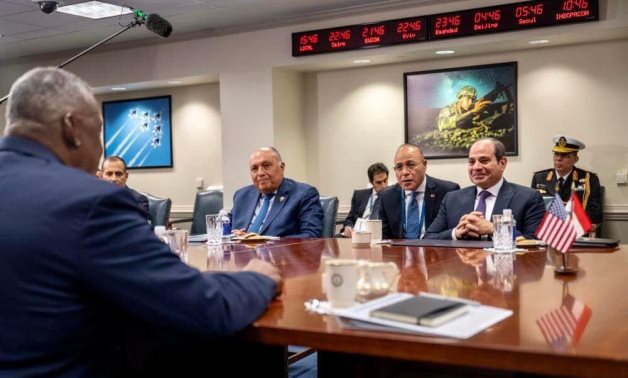 Meeting of President Abdel Fatah al-Sisi and U.S. Secretary of Defense Lloyd Austin at Pentagon on December 14, 2022. Press Photo