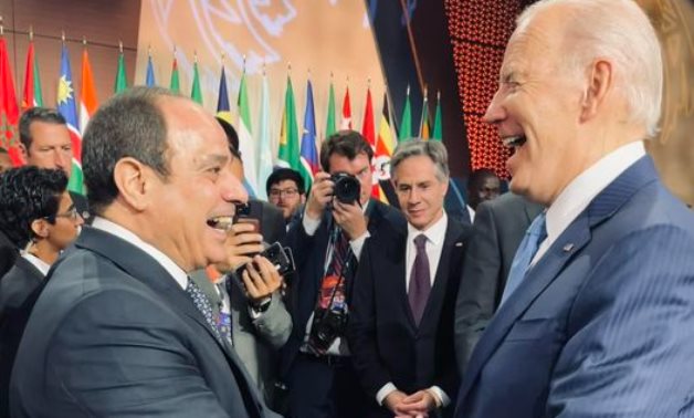 President Abdel Fattah El-Sisi shares a laugh with his U.S. counterpart Joe Biden on the sidelines of the US-Africa Business Forum on Thursday.