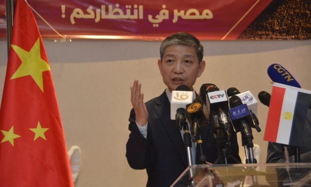 China’s Ambassador to Cairo Liao Liqiang speaks during the press conference in Cairo on Friday. Ministry of Civil Aviation