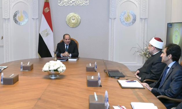 President Abdel Fattah El-Sisi met with Prime Minister Dr.Moustafa Madbouly, Minister of Religious Endowments Dr. Mohamed Mokhtar Gomaa and Minister of Social Solidarity Nevin El Kabbaj- press photo