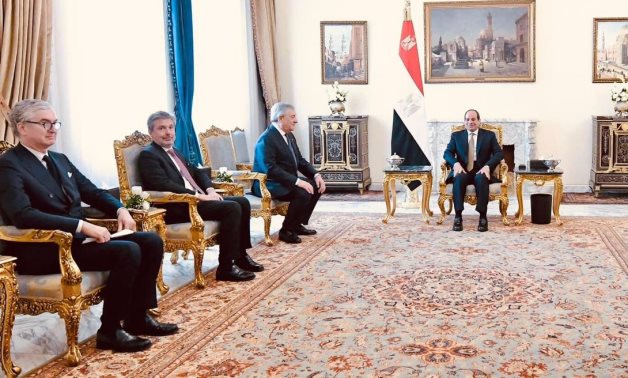 Meeting of President Abdel Fatah al-Sisi and Italian Minister of Foreign Affairs Antonio Tajani at Al Itihadiyah Presidential Palace on January 22, 2023. Press Photo
