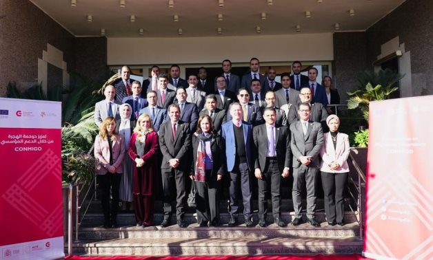 Egyptian and Spanish officials at workshop held in Cairo on human trafficking and migrant smuggling. January 2023. Press Photo