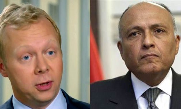 Egypt’s Minister of Foreign Affairs Sameh Shoukry (R) and European Union Envoy to the Middle East Peace Process Sven Koopmans (L) - Compiled photo