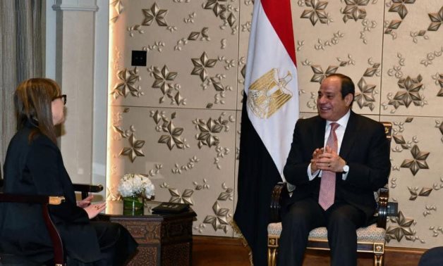 Meeting of President Abdel Fatah al-Sisi and Tunisian Prime Minister Najla Bouden on the sidelines of Dubai's World Government Summit in Dubai, UAE. February 14, 2023. Press Photo 