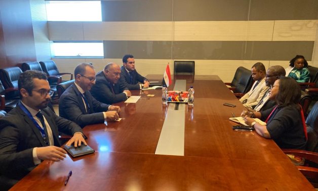 Meeting of Minister of Foreign Affairs Sameh Shokry and his Comorian counterpart Zuhair Zu Al Kamal. Addis Ababa, Ethiopia. February 15, 2023. Press Photo 