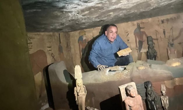 Secretary-General of Egypt's Supreme Council of Antiquities Mostafa Waziri checks the fake tomb in Upper Egypt’s Beni Suef