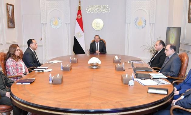 President Sisi is being briefed on the development of furniture industry in Damietta on March 11, 2023- press photo