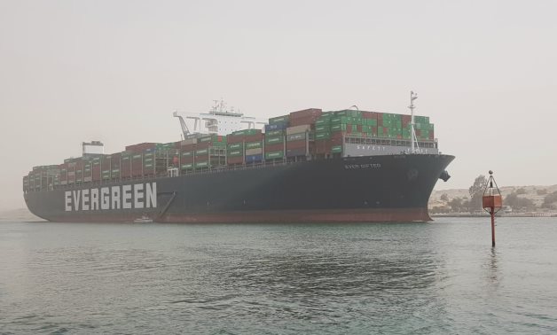 A giant Evergreen ship crosses the Suez Canal on Monday - SCA