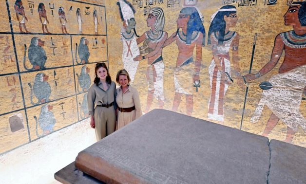 Queen Mathilde of Belgium and her daughter Princess Elisabeth, Duchess of Brabant during their visit to King Tut tomb.