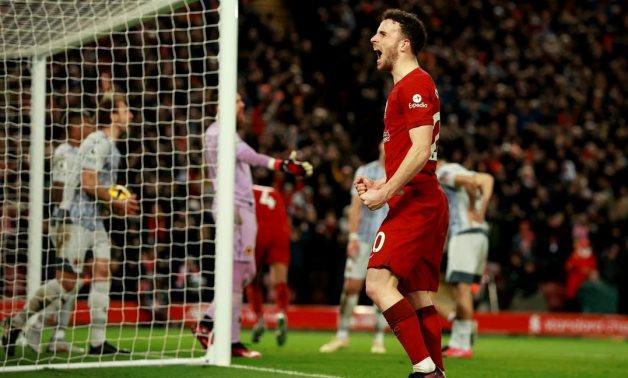 Liverpool's Diogo Jota celebrates after Virgil van Dijk scores their first goal REUTERS/Phil Noble