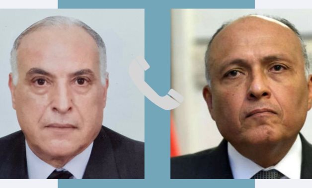 Egyptian Foreign Minister Sameh Shoukry (R) and the new Algerian Foreign Minister Ahmed Ataf (L)- press photo