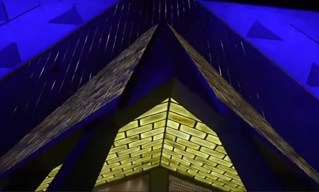 File: Grand Egyptian Museum ( GEM) lit up in blue in support of World Autism Awareness Day.