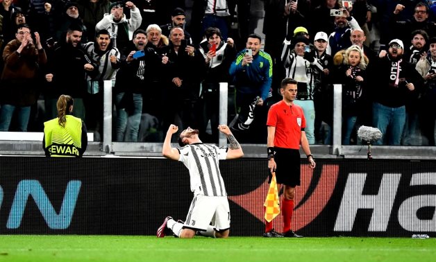Juventus' Frederico Gatti celebrates scoring their first goal REUTERS/Massimo Pinca
