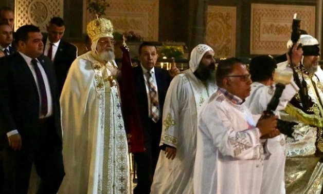 Pope Tawadros II of Alexandria and Patriarch of St. Mark Diocese led Easter Mass at Abbassiya Cathedral, Cairo on April 15, 2023