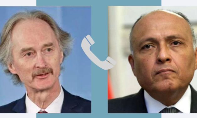 Egyptian Ministry of Foreign Affairs Sameh Shoukry received phone call, on Sunday, from the United Nations Special Envoy to Syria Geir Pedersen- press photo