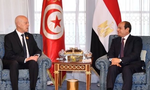 President Abdel Fattah El-Sisi met with the President of Tunisia, Kais Saied, on the sidelines of the Arab League Summit in Jeddah- press photo