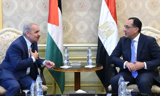 Egyptian Prime Minister Mustafa Madbouly received, on Monday, his Palestinian counterpart Mohammed Shtayyeh in Cairo on May 29, 2023- press photo from the Egyptian Cabinet