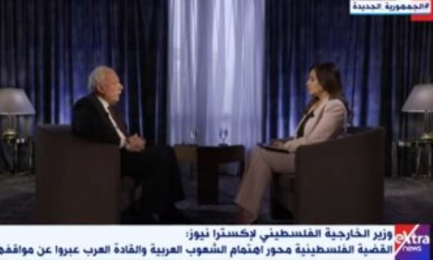 Palestinian Minister of Foreign Affairs and Expatriates, Riyad Al-Maliki during interview with Extra News TV channel - screenshot
