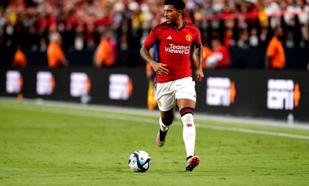 Manchester United forward Jadon Sancho (25) runs with the ball during the first half against Borussia Dortmund at Allegiant Stadium. Mandatory Credit: Lucas Peltier-USA TODAY Sports/File Photo