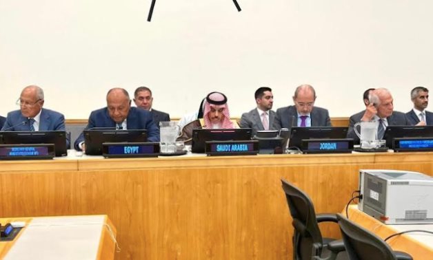 Egyptian Foreign Minister Sameh Shoukry participate in the ministerial meeting on reviving the peace process in the ME, on the sidelines of the High-level Meetings of the 78th Session of the UNGA- press photo