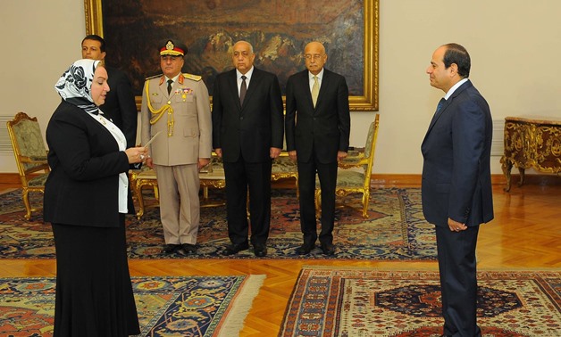 The new chairwoman of the Administrative Prosecution Authority takes the oath of the office to President Abdel Fatah al-Sisi on September 16, 2017 - press photo